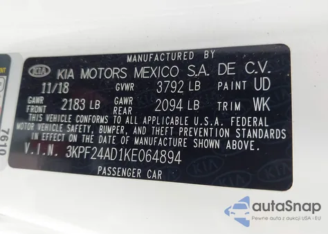 2019 Kia Forte Lxs from USA, damaged, VIN 3KPF24AD1KE064894